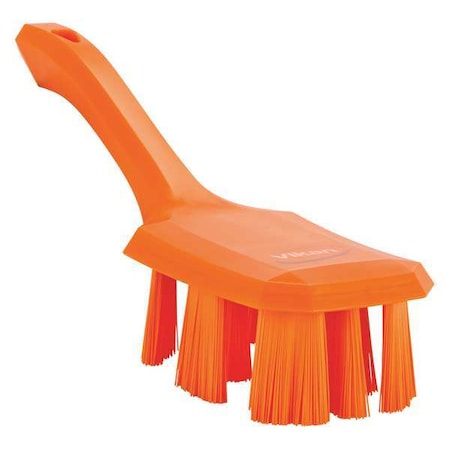 2 7/8 in W Scrub Brush, Stiff, 5 3/4 in L Handle, 4 3/4 in L Brush, Orange, Plastic MPN:41797