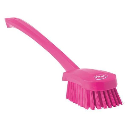 2 3/4 in W Scrub Brush, Stiff, 11 51/64 in L Handle, 4 1/2 in L Brush, Pink, Plastic MPN:41861