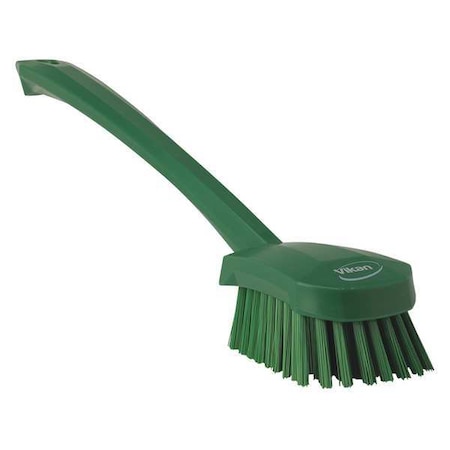 2 3/4 in W Scrub Brush, Stiff, 11 51/64 in L Handle, 4 1/2 in L Brush, Green, Plastic MPN:41862