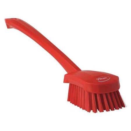 2 3/4 in W Scrub Brush, Stiff, 11 51/64 in L Handle, 4 1/2 in L Brush, Red, Plastic MPN:41864