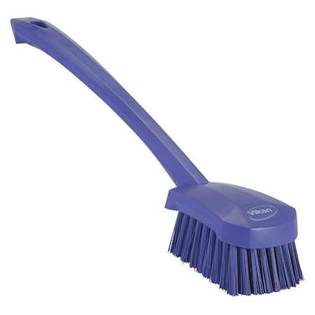 2 3/4 in W Scrub Brush, Stiff, 11 51/64 in L Handle, 4 1/2 in L Brush, Purple, Plastic MPN:41868