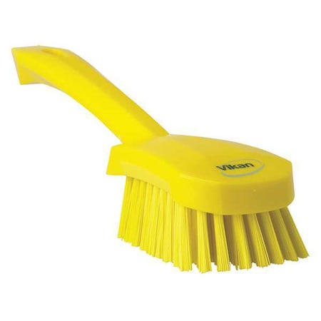 3 in W Scrub Brush, Stiff, 5 57/64 in L Handle, 4 1/2 in L Brush, Yellow, Plastic, 10 in L Overall MPN:41926