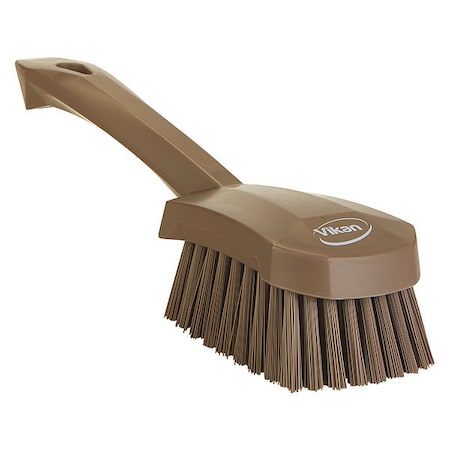 3 in W Scrub Brush, Stiff, 5 57/64 in L Handle, 4 1/2 in L Brush, Brown, Plastic, 10 in L Overall MPN:419266