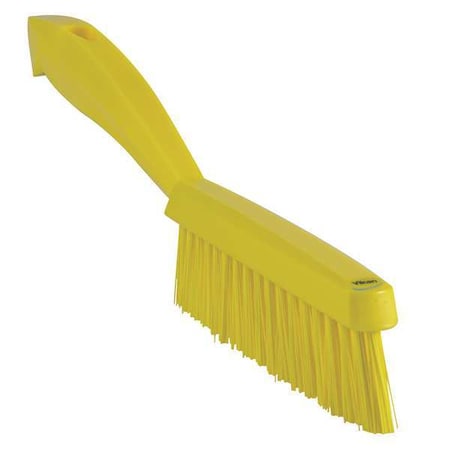 13/16 in W Scrub Brush, Stiff, 11 51/64 in L Handle, 5 51/64 in L Brush, Yellow, Plastic MPN:41956