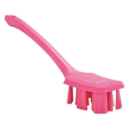 2 7/8 in W Scrub Brush, Stiff, 11 1/4 in L Handle, 4 3/4 in L Brush, Pink, Plastic MPN:41961