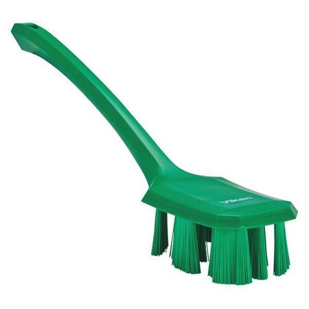 2 7/8 in W Scrub Brush, Stiff, 11 1/4 in L Handle, 4 3/4 in L Brush, Green, Plastic MPN:41962