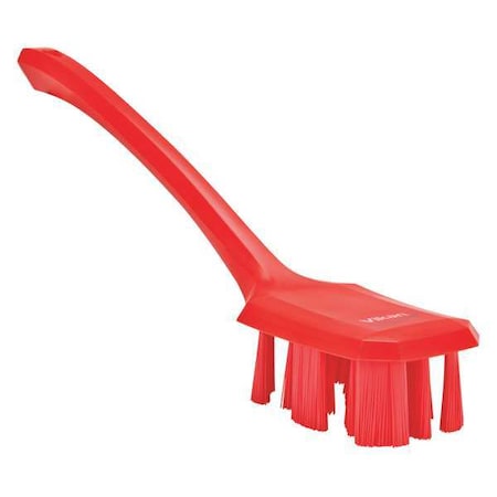 2 7/8 in W Scrub Brush, Stiff, 11 1/4 in L Handle, 4 3/4 in L Brush, Red, Plastic MPN:41964