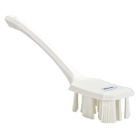 2 7/8 in W Scrub Brush, Stiff, 11 1/4 in L Handle, 4 3/4 in L Brush, White, Plastic MPN:41965