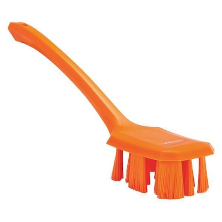 2 7/8 in W Scrub Brush, Stiff, 11 1/4 in L Handle, 4 3/4 in L Brush, Orange, Plastic MPN:41967