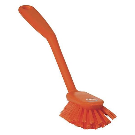 2 25/64 in W Dish Brush, Medium, 8 in L Handle, 3 1/8 in L Brush, Orange, Plastic MPN:42377