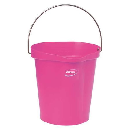 3 1/4 gal Round Bucket, 12-3/4 in H, 12 4/5 in Dia, Pink, Polypropylene/Stainless Steel MPN:56861
