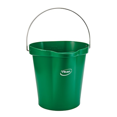 3 1/4 gal Round Bucket, 12-3/4 in H, 12 4/5 in Dia, Green, Polypropylene/Stainless Steel MPN:56862