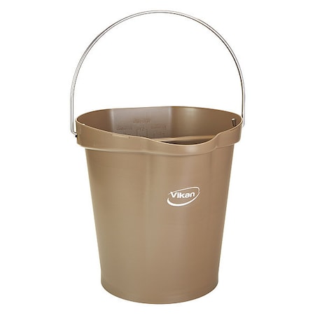 3 1/4 gal Round Bucket, 12 4/5 in Dia, Brown, Polypropylene/Stainless Steel MPN:568666