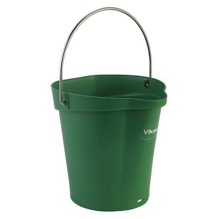 1 1/2 gal Round Bucket, 9 19/32 in Dia, Green, Polypropylene/Stainless Steel MPN:56882