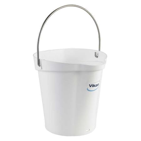 1 1/2 gal Round Bucket, 9 19/32 in Dia, White, Polypropylene/Stainless Steel MPN:56885