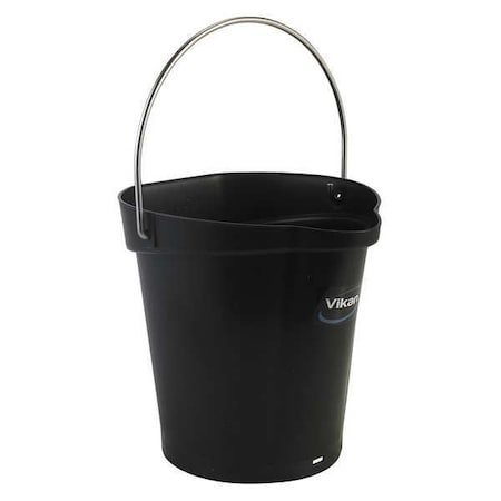 1 1/2 gal Round Bucket, 9 19/32 in Dia, Black, Polypropylene/Stainless Steel MPN:56889