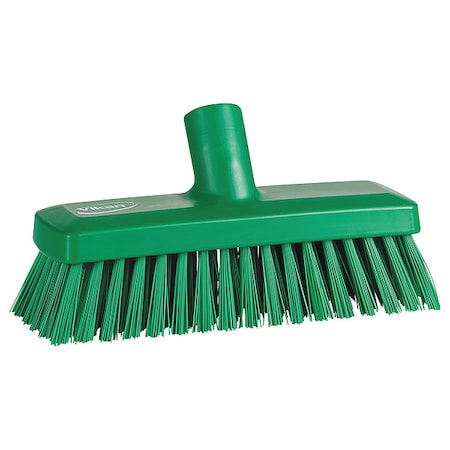 3 in W Deck and Wall Brush Head, Stiff, Not Applicable L Handle, 8 57/64 in L Brush, Green MPN:70422