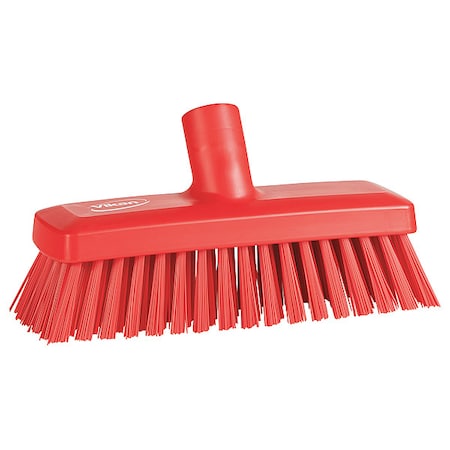 3 in W Deck and Wall Brush Head, Stiff, Not Applicable L Handle, 8 57/64 in L Brush, Red MPN:70424