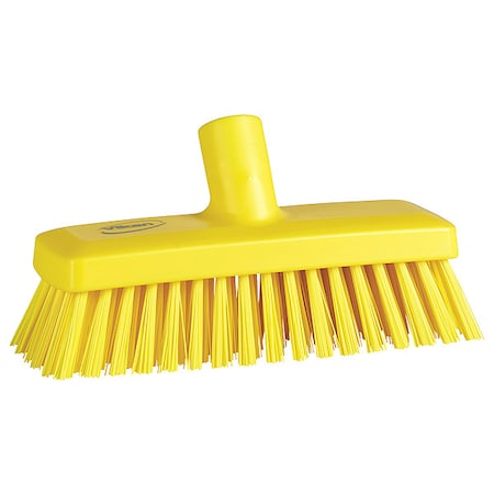 3 in W Deck and Wall Brush Head, Stiff, Not Applicable L Handle, 8 57/64 in L Brush, Yellow MPN:70426