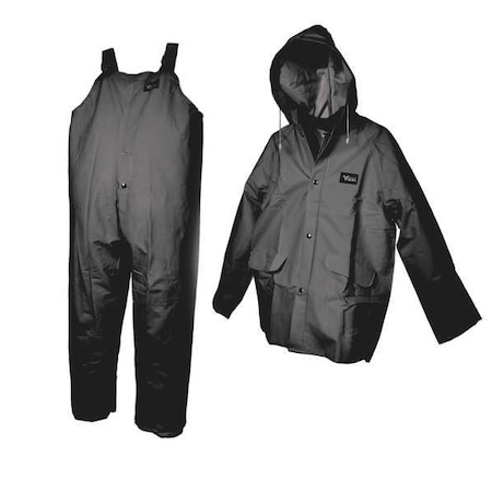 3-Piece Rainsuit with Detachable Hood, Polyester, PVC, 0.35 mm Thick, Detachable, Black, L MPN:2110BK-L