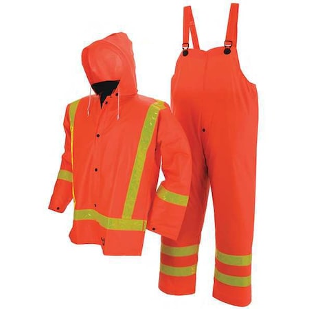 Flame Resistant 3 Piece Rain Suit, Polyester, PVC, 0.35 mm Thick, Detachable, Orange, L MPN:2110FR-L