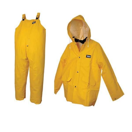 3-Piece Rainsuit with Detachable Hood, Polyester, PVC, 0.35 mm Thick, Detachable, Yellow, 2XL MPN:2110Y-XXL