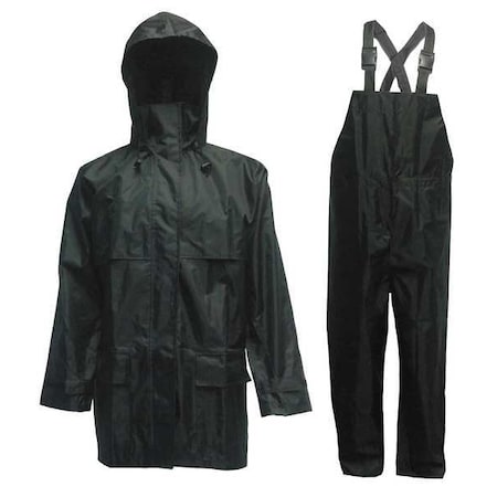 3-Piece Rainsuit with Detachable Hood, Polyester, PVC, 150 den Thick, Detachable, Black, XL MPN:2900BK-XL