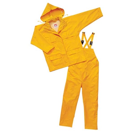 3-Piece Rainsuit with Detachable Hood, Polyester, PVC, 150 den Thick, Detachable, Yellow, M MPN:2900Y-M