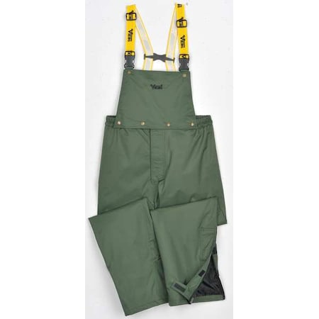 Rain Bib Pants, 100% Nylon, 31 1/2 in Inseam, Elastic Closure, Green, Size M MPN:3305P-M