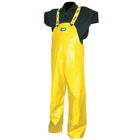 Rain Bib Pants, Polyester, PVC, 33 1/2 in Inseam, Yellow, Size 3XL MPN:5110P-XXXL