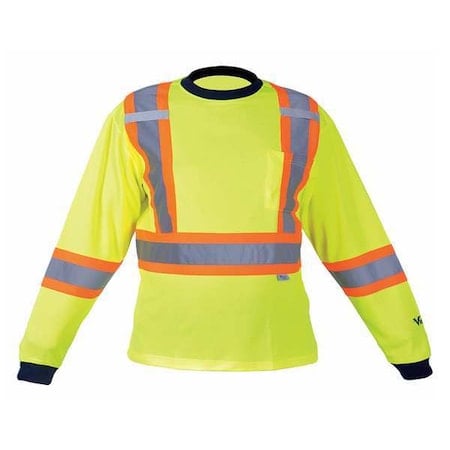Unisex High Visibility Long Sleeve Shirt, Polyester/Cotton, Pullover, Green, L MPN:6015G-L