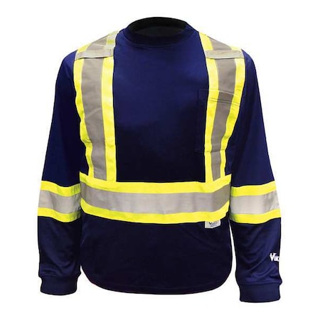 Unisex High Visibility Long Sleeve Shirt, Polyester/Cotton, Pullover, Navy, 2XL MPN:6015N-XXL