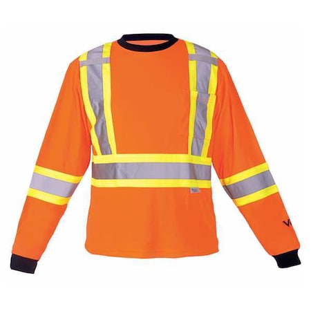 Unisex High Visibility Long Sleeve Shirt, Polyester/Cotton, Pullover, Orange, 2XL MPN:6015O-XXL