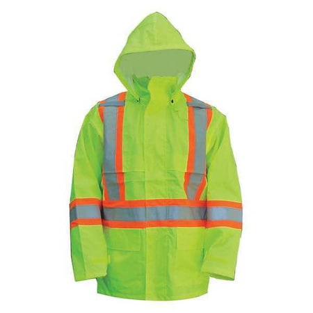 Hi-Viz Safety Jacket, Polyester, Polyurethane, Class 3 Type R, Green, L MPN:6323JG-L