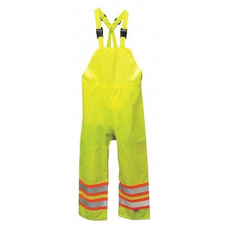 Hi-Visibility Rain Bib Pants, Polyester, Polyurethane, 31 1/2 in Inseam, 33 in Waist, Green/Yellow MPN:6323PG-M