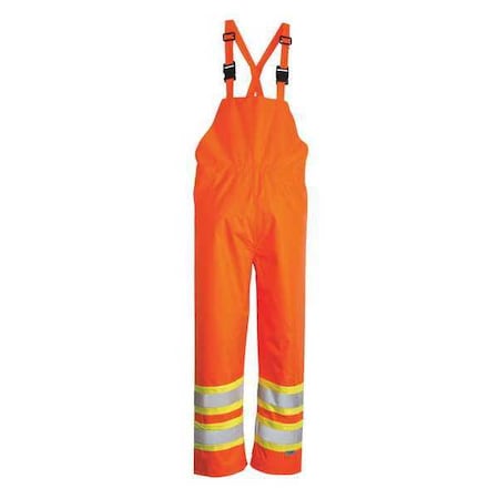 Hi-Visibility Rain Bib Pants, Polyester, Polyurethane, 32 in Inseam, 36 in Waist, Orange, L MPN:6323PO-L
