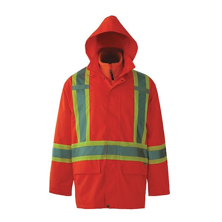 3-in-1 Tri-Zone Rain Jacket, 300 Denier Polyester/PVC, Class 3 Type R, Orange, S MPN:6400JO-S