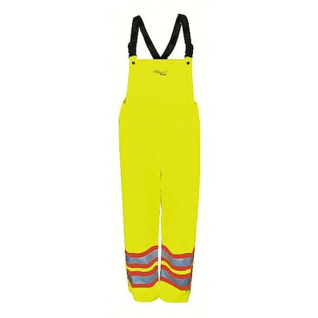 Hi-Visibility Rain Bib Pants, Polyester, 33 1/2 in Inseam, 45 in Waist, Green/Yellow, 3XL MPN:6410PG-XXXL
