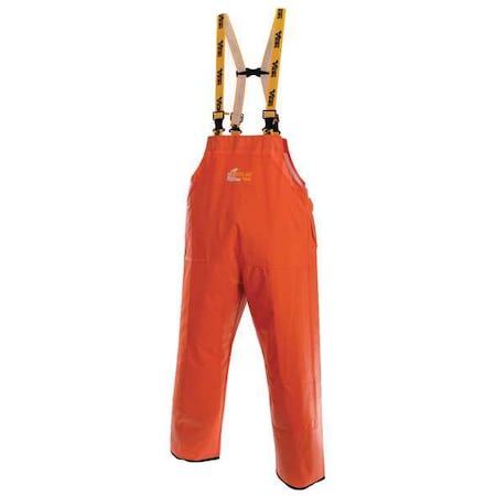 PVC Rain Bib Pants, PVC, 32 in Inseam, 36 in Waist, 0.75 mm Thickness, Orange, L MPN:8110P-L