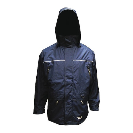 Jacket, Polyester/PVC, Adjustable Wrists With Hook-And-Loop, Zipper, Navy, L MPN:850N-L