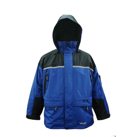 Jacket, Polyester/PVC, Cuff With Hook-And-Loop, Zipper, Blue/Black, L MPN:858JBB-L