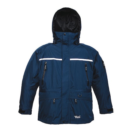 Jacket, Polyester/PVC, Cuff With Hook-And-Loop, Zipper, Navy Blue, L MPN:858JN-L