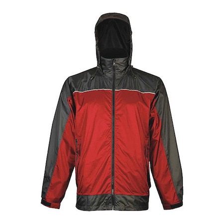 Jacket, Polyester Fabric, Elastic Cuffs with Hook-and-Loop, Zipper, Charcoal/Red, M MPN:910CR-M