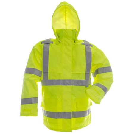 Hi-Viz Rain Jacket, 150 Denier Trilobal Ripstop Polyester, Class 3 Type R, Green, XL MPN:D6323JG-XL