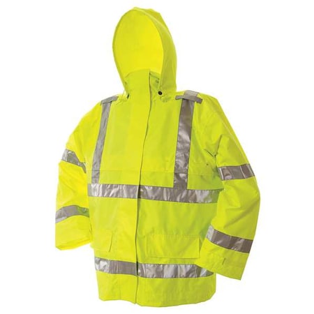 Hi-Viz Rain Jacket, 150 Denier Trilobal Ripstop Polyester, Class 3 Type R, Green, 4XL MPN:D6323JG-XXXXL