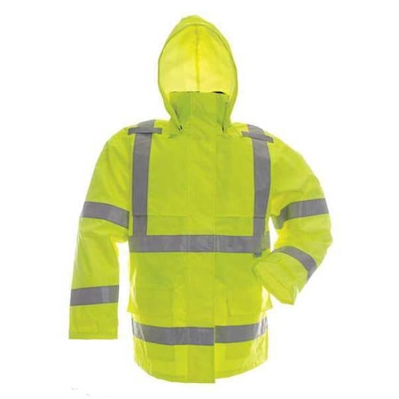 Hi-Viz Rain Jacket, 150 Denier Trilobal Ripstop Polyester, Class 3 Type R, Green, 6XL MPN:D6323JG-XXXXXXL