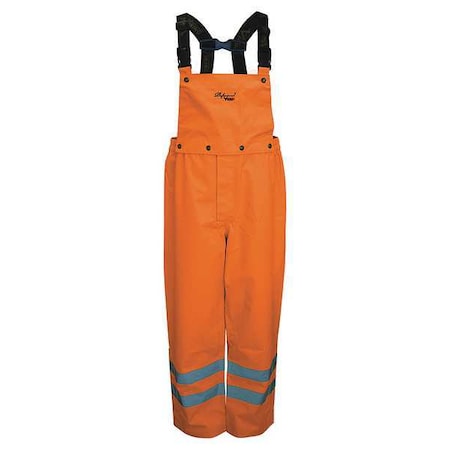 Hi-Visibility Rain Bib Pants, Polyester, 32 1/2 in Inseam, 39 in Waist, 0.40mm Thickness, Orange MPN:D6329PO-XL