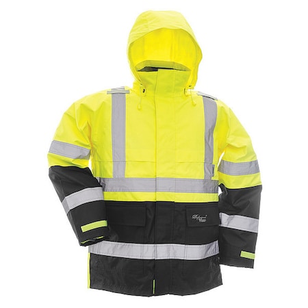 Hi-Viz Safety Jacket, Polyester, Polyurethane, Class 3 Type R, Black/Yellow, M MPN:D6335JG-M