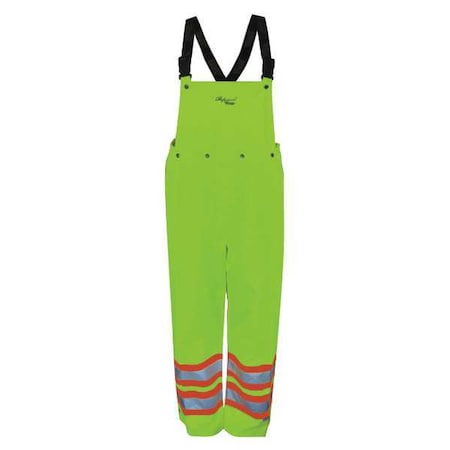 Hi-Visibility Rain Bib Pants, Polyester, Polyurethane, 32 in Inseam, 36 in Waist, Green/Yellow, L MPN:U6330PG-L