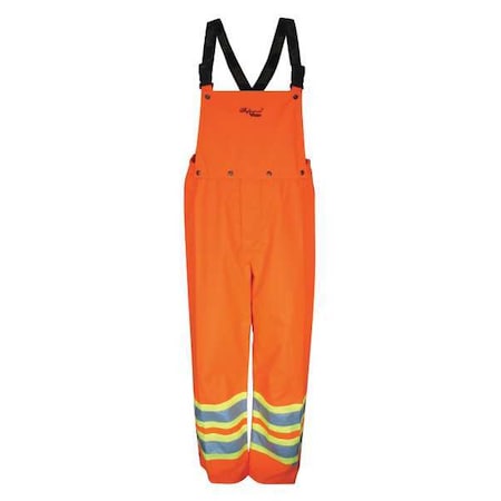 Hi-Visibility Rain Bib Pants, Polyester, Polyurethane, 31 in Inseam, 30 in Waist, Orange, S MPN:U6330PO-S